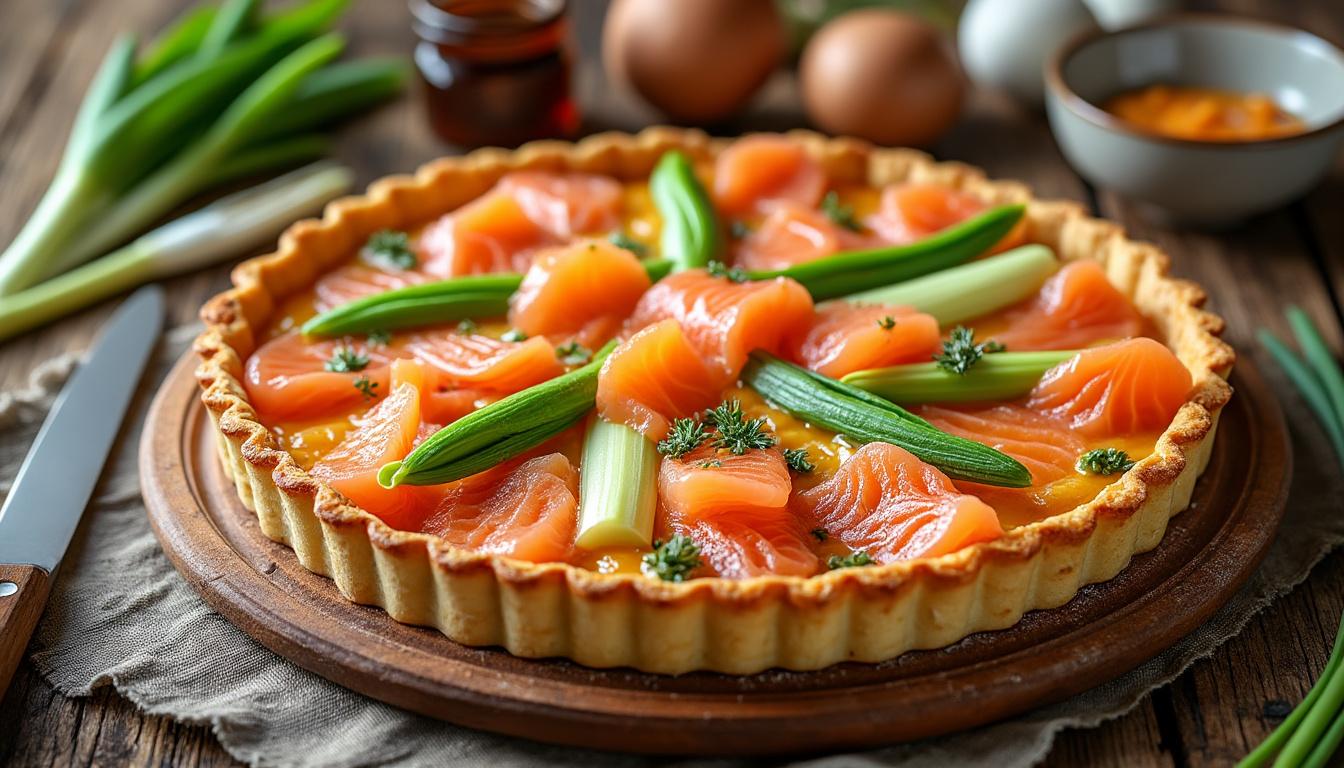 découvrez notre recette facile et rapide de tarte aux poireaux et saumon, parfaite pour un repas savoureux et gourmand en toute simplicité.
