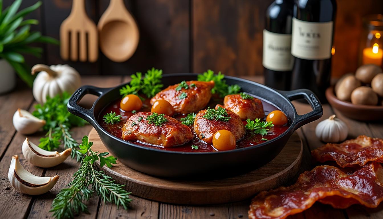apprenez à préparer le coq au vin traditionnel avec cette recette authentique, savoureuse et facile à réaliser pour régaler toute la famille.