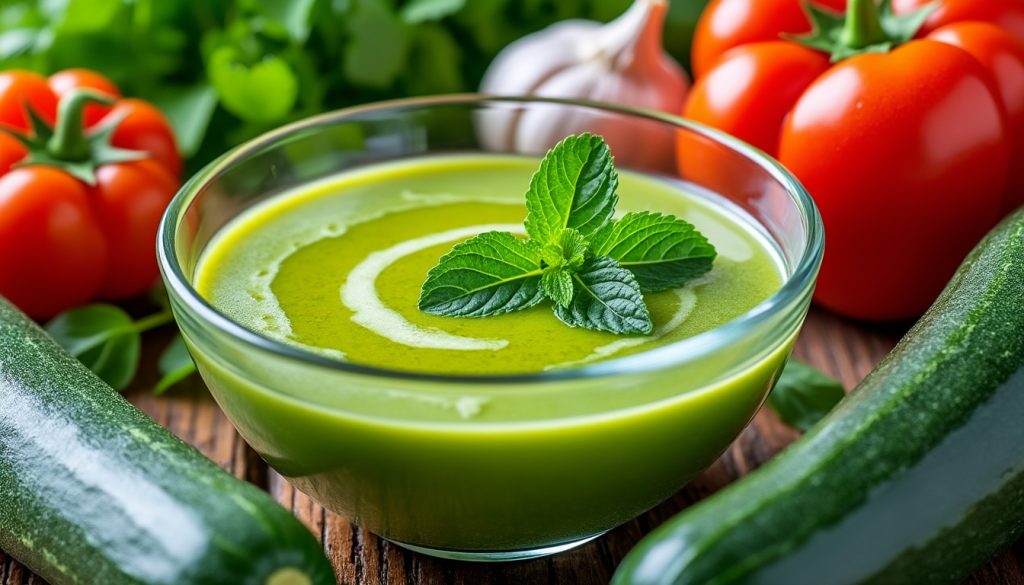 découvrez notre recette facile et rafraîchissante de gaspacho courgette, idéale pour savourer un plat léger et plein de saveurs durant l'été.